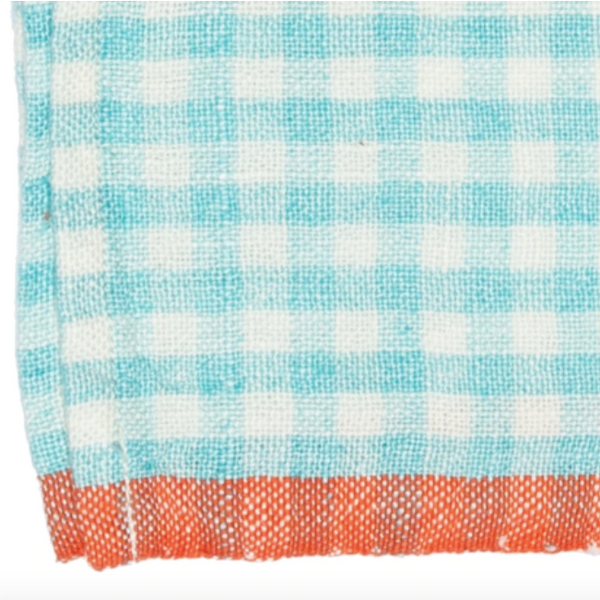 Gingham Dish Towel - Aqua & Orange